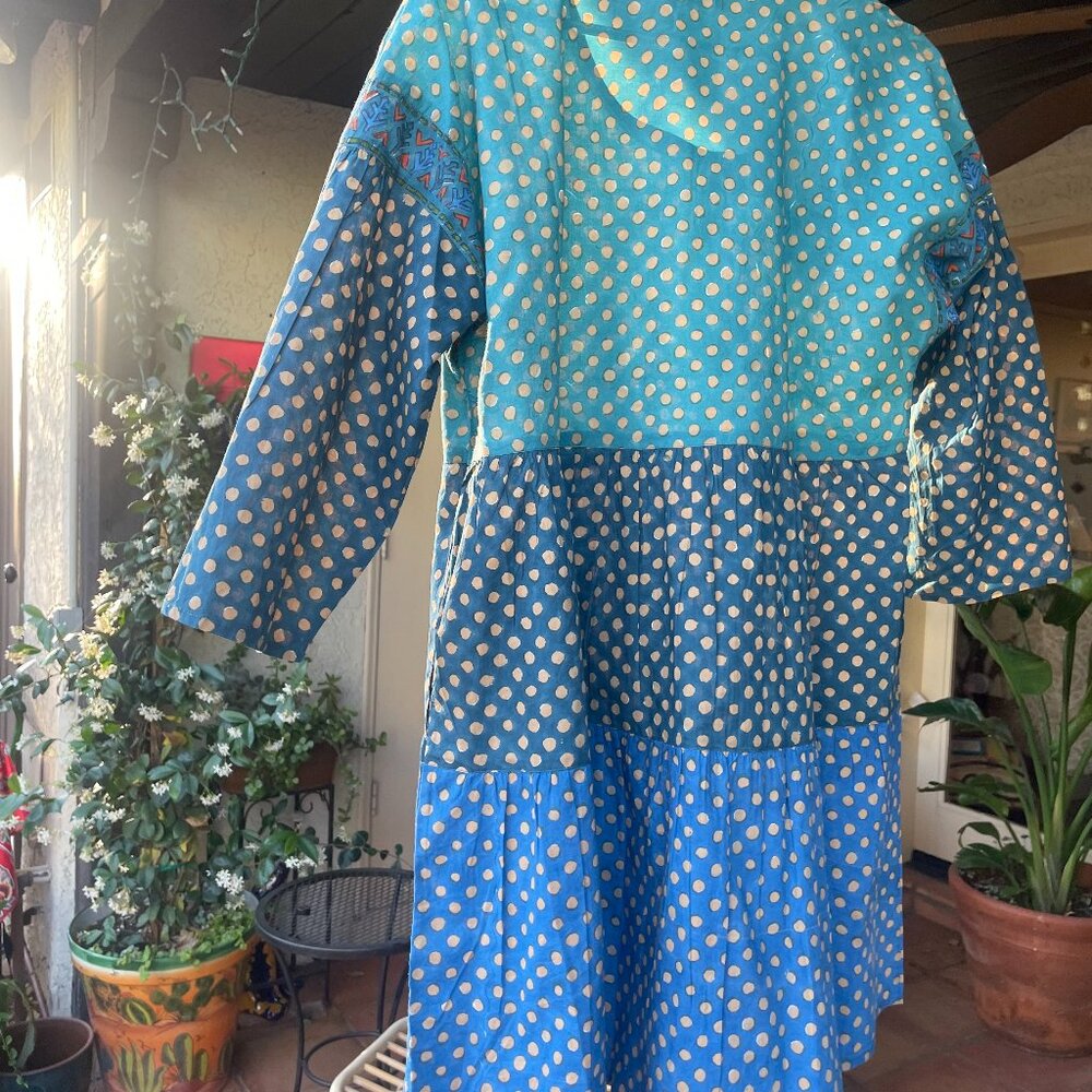 Gudrun Sjoden blue button down top tunic boho cotton blouse